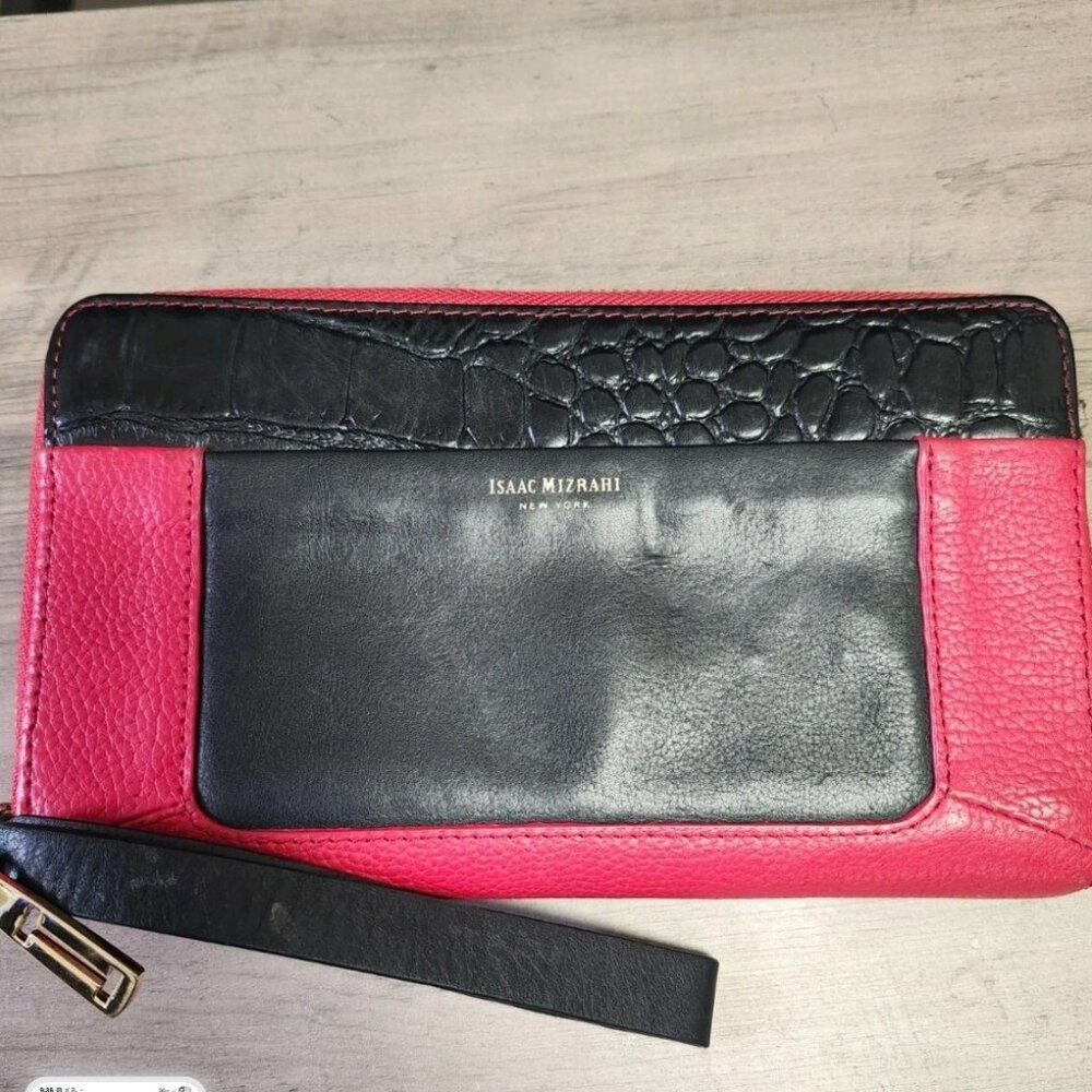 Wristlet Leather Wallet Clutch Isaac Mizrahi LILETH Red / Black & Embossed Croc